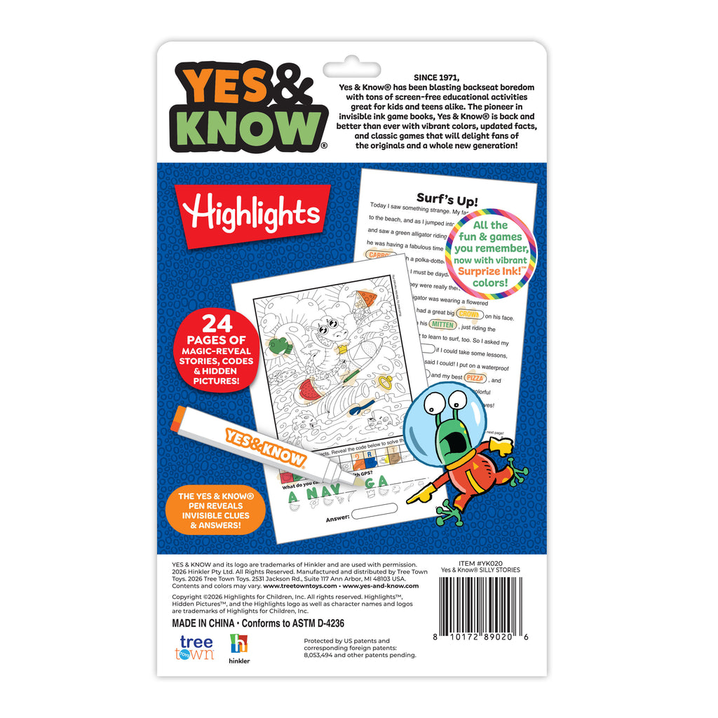 The Original Yes & Know® Invisible Ink Trivia Game Books: Highlights for Kids Hidden Pictures-Silly Stories