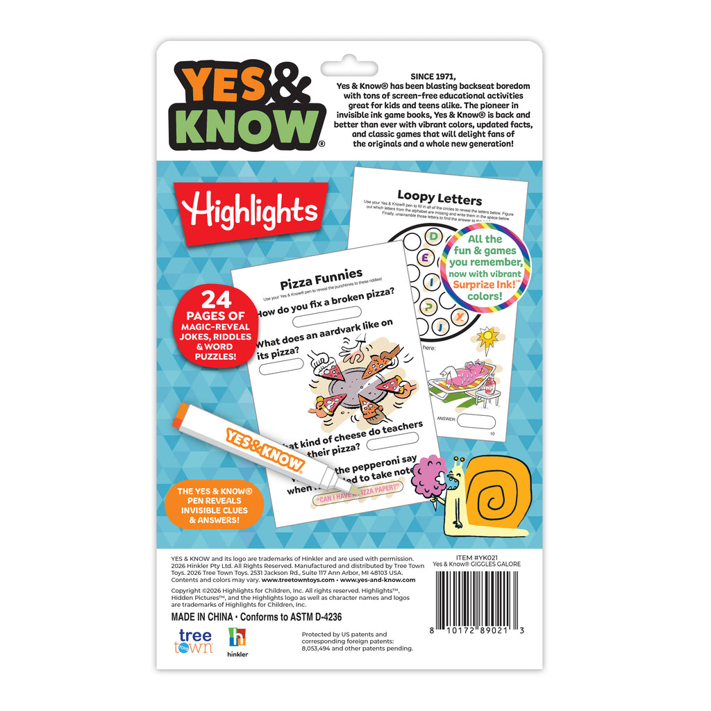 The Original Yes & Know® Invisible Ink Trivia Game Books: Highlights for Kids Giggles Galore