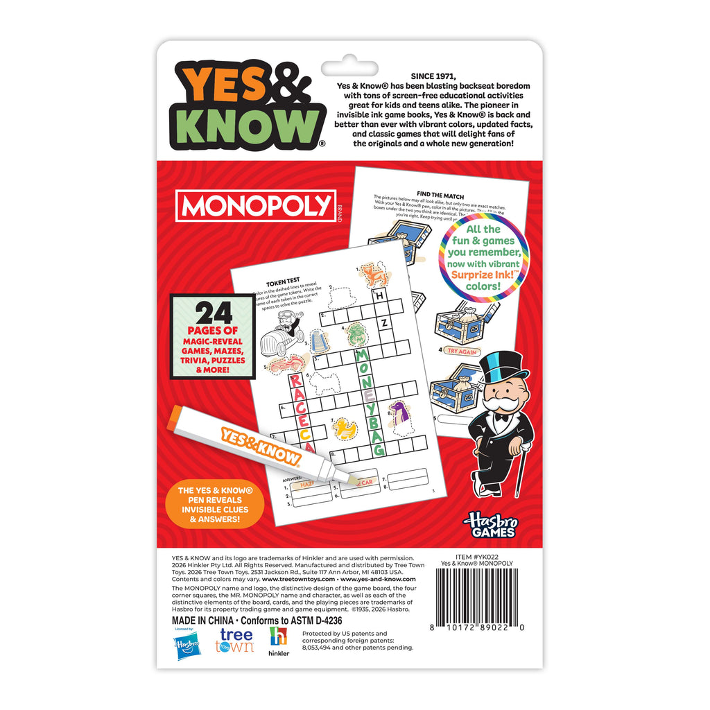 The Original Yes & Know® Invisible Ink Trivia Game Books: Monopoly