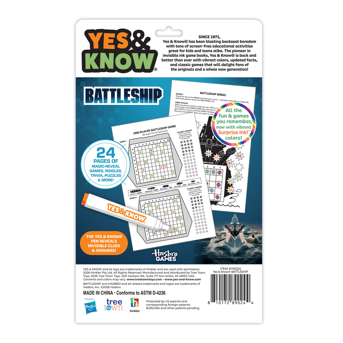 The Original Yes & Know® Invisible Ink Trivia Game Books: Battleship